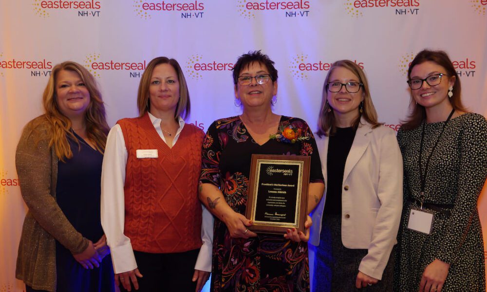 Pictured (l. to r.): Joayn Morway, Director of Programs & Services; Susie Reed, Senior Director of Operations; Leanna Aldrich, Family Engagement Assistant and President’s Meritorious Awardee; Erin Langlois, Director of Programs & Services; and Devyn Nelson, Development & Communications Coordinator.