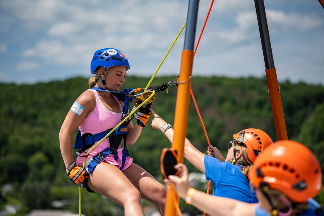 Person repelling at 2025 Easterseals VT Over the Edge event