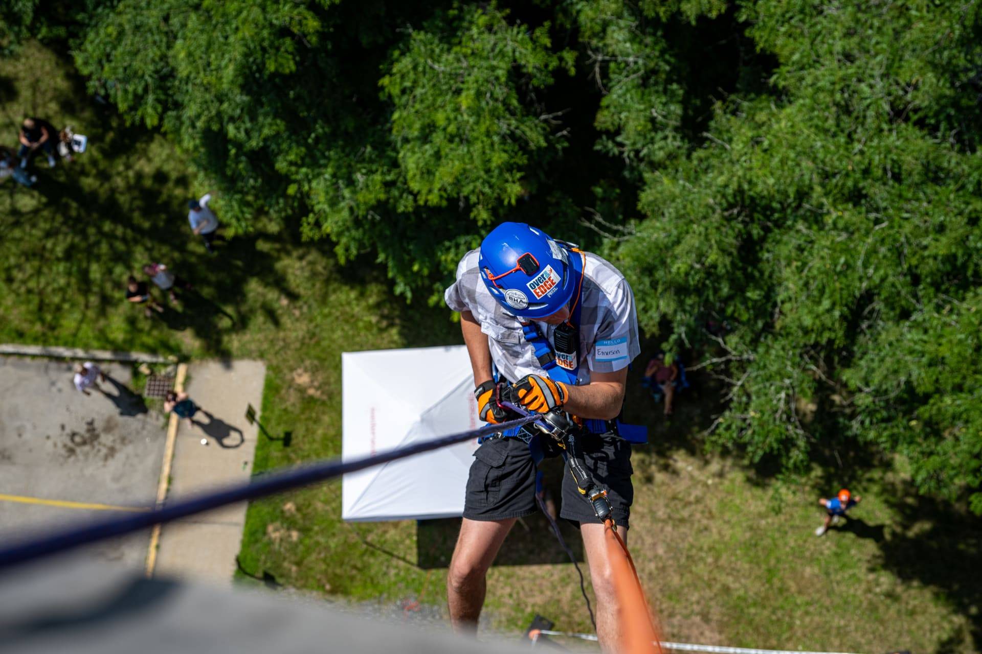 Person repelling at 2025 Easterseals VT Over the Edge event