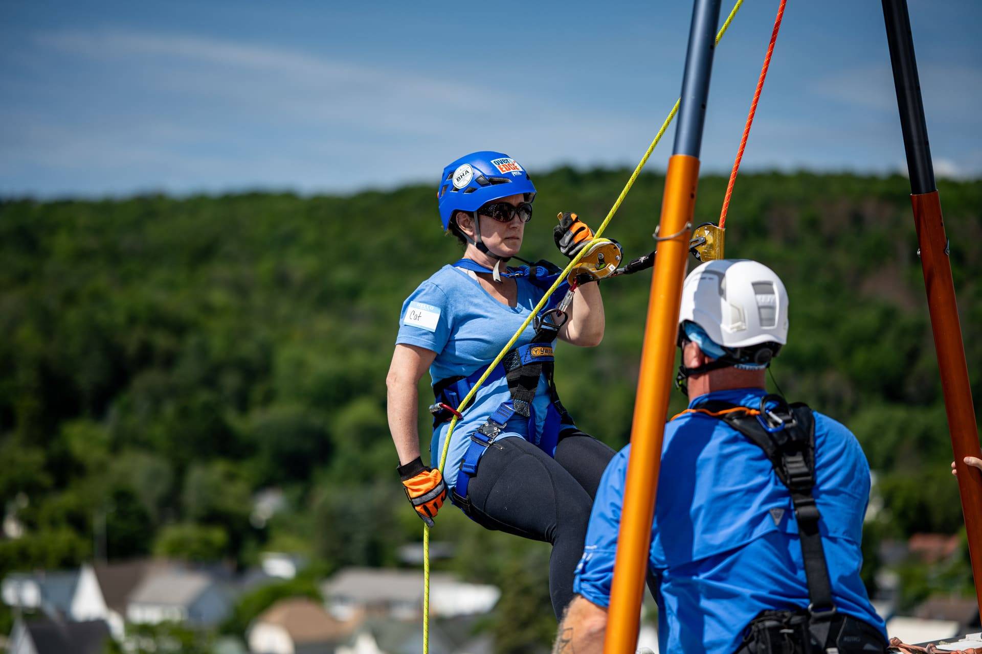 Person repelling at 2025 Easterseals VT Over the Edge event