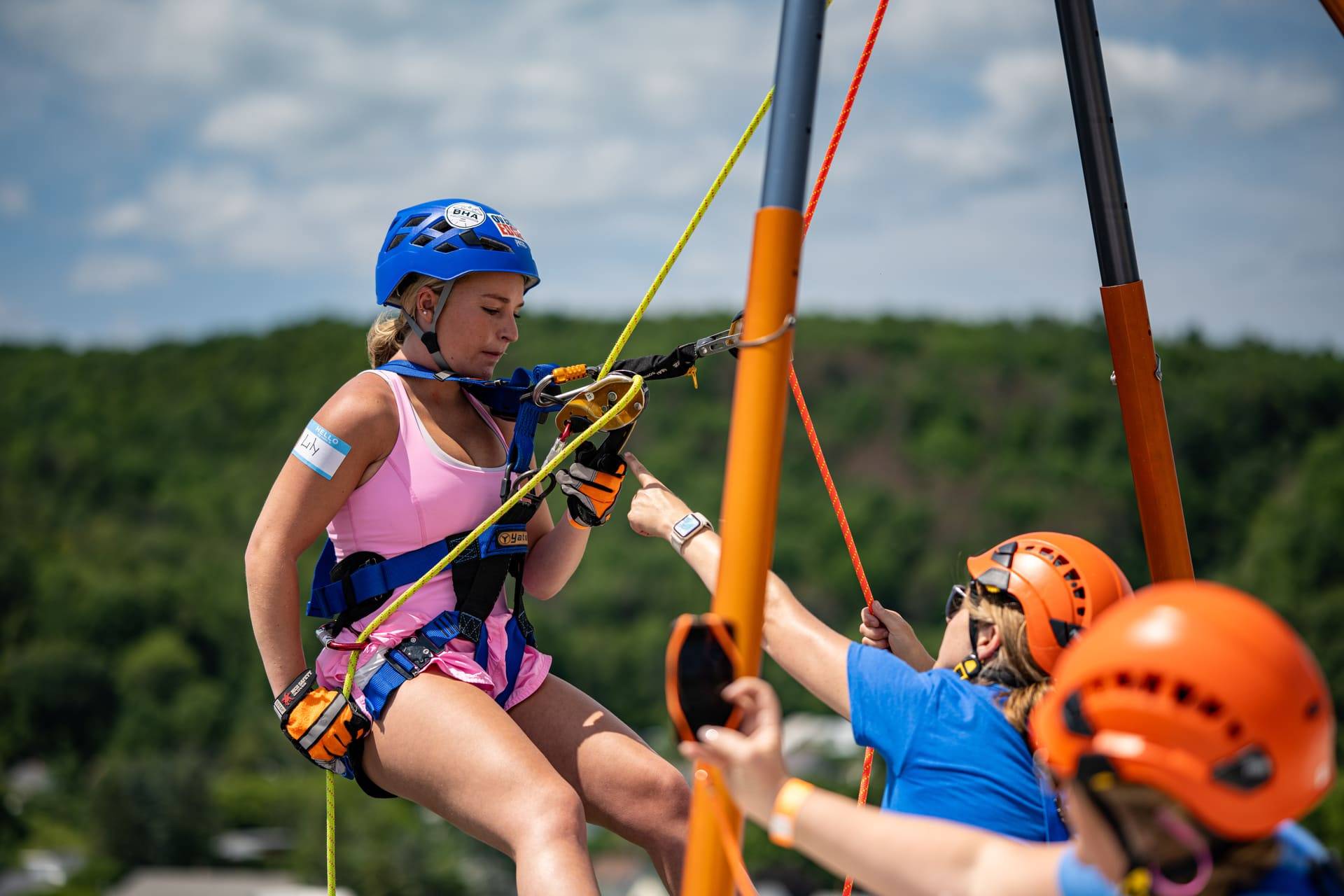 Person repelling at 2025 Easterseals VT Over the Edge event